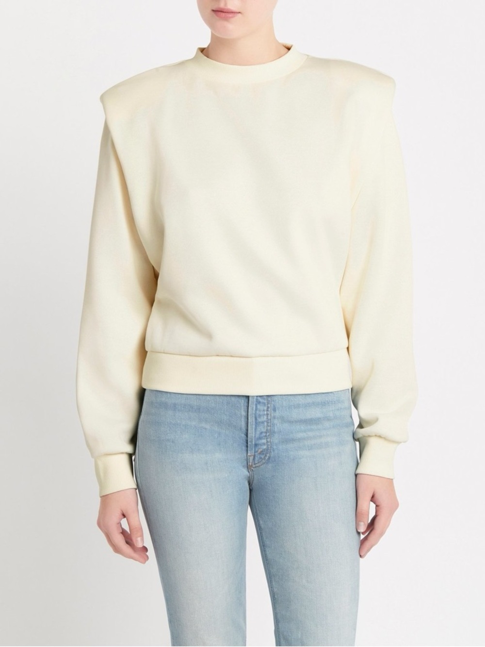 LES Coyotes de Paris Alison Sweatshirt Off White Padded Shoulder Pullover Small